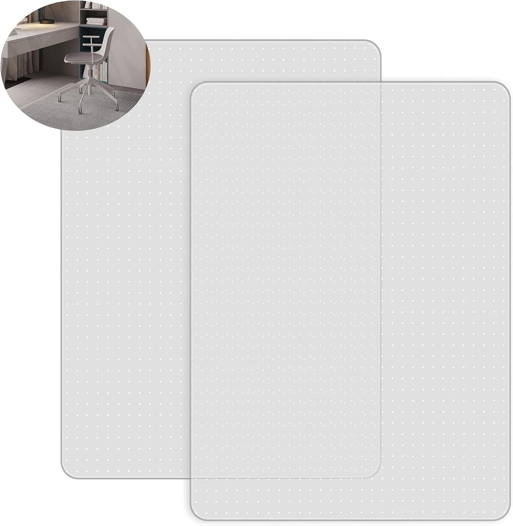 2 Pack Office Chair Mat for Carpets, 48'' x 60'' Clear Floor Mat for Carpeted Floors, Thick and Sturdy Carpet Protector with Grips, Easy Glide and Flat Without Curling, 2PCS 48" X 60"