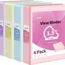SUNEE 3 Ring Binder 1.5 Inch D Ring, Clear View Binder Three Ring PVC-Free (Fit 8.5x11 Inches) for School or Office Supplies, Assorted Pastel, 4 Pack