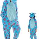 COSUSKET Snug Fit Unisex Adult Onesie Pajamas, Flannel Cosplay Animal One Piece Halloween Costume Sleepwear Homewear (XX-Large, Blue Dot)
