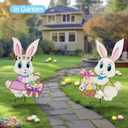2 x Easter Decorations Outdoor,2 Pack Metal Easter Egg Bunny Yard Signs for Outside,Cute Bunny Garden Stakes for Lawn,Yard,Rabbit Gifts for Women
