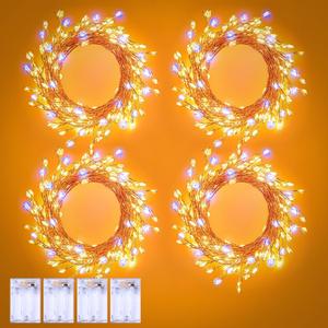 Twinkle Lights Battery Operated, 4 Packs Total 40FT 480LED Garland Lights Indoor, Battery Operated Fairy Lights for DIY Wreath Home Bedroom Christmas Decorations, Firecracker Starry Light, Timer (Warm & Cool White - 4pc)