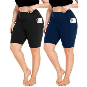 FULLSOFT Plus Size Biker Shorts for Women-High Waist X-Large-4X Tummy Control with Pockets Workout Shorts for Yoga, 2XL, 1 Piece