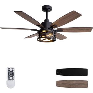 Farmhouse 52 Inch Ceiling Fan with Remote and App Control, Quiet 6-Speed Reversible DC Motor, Black Cage Design for Bedroom, Living Room, Covered Patio