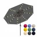 Patio Kingdom 10FT Solar Patio Umbrella with Lights, Outdoor Table Market Umbrella with 32 LED Lights, 8 Sturdy Ribs, Push Button Tilt and Crank for Pool, Deck and Garden, UV-Resistant, Gray