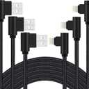iPhone Charger 3 feet MFi Certified 3 Pack 90 Degree Nylon Braided Lightning Cable Right Angle Charging Cord for iPhone14 13 12 11 Pro X XS XR 8 Plus 7 6 5 and More (Black, 3 FT)