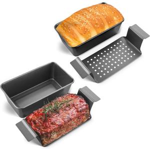 HONGBAKE 4 Pack Meatloaf Pan with Drain Tray, 9 x 5 Inches Loaf Pans with Insert, Nonstick Meat Loaf for Baking, Grey