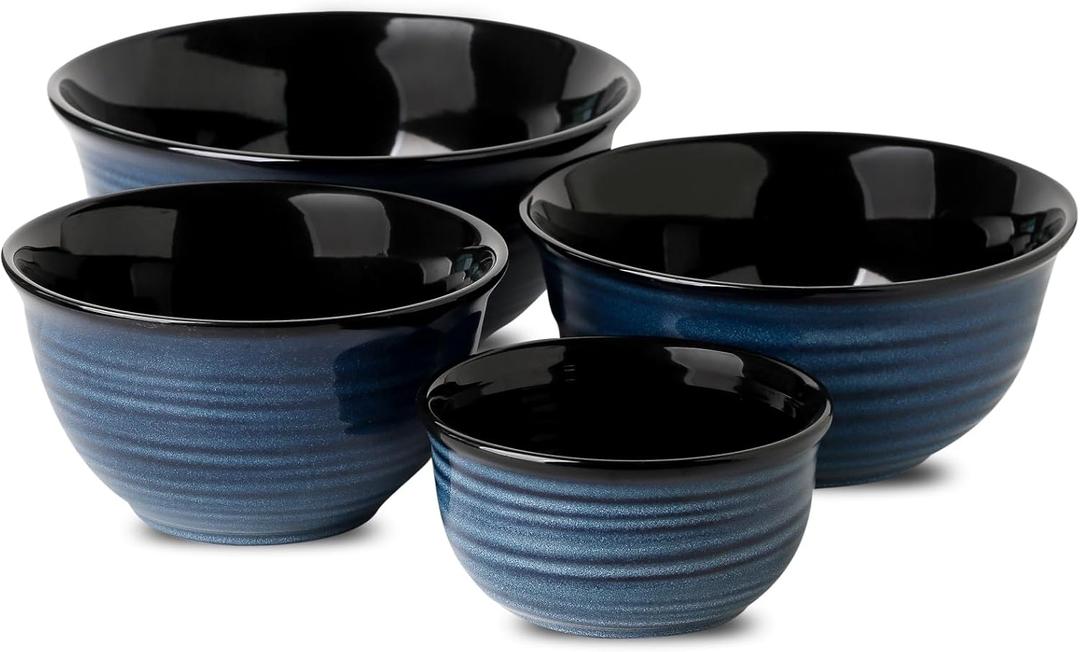 glowworm Mixing Bowls, 2.1/1.5/1.0/0.5 Qt Mixing Bowls Set, Farmhouse Nesting Bowls for Kitchen, Baking, Serving, Housewarming Gift, Microwave Dishwasher Safe, Blue (Set of 4(84+65+40+20OZ), Navy Blue)