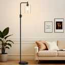 Upgraded Dimmable Floor Lamp for Living Room with Glass Shade, Black Modern Industrial Floor Lamp with 900LM LED Bulb Included, Bright Standing Tall Lamp for Bedroom, Office, Reading Room, Corner