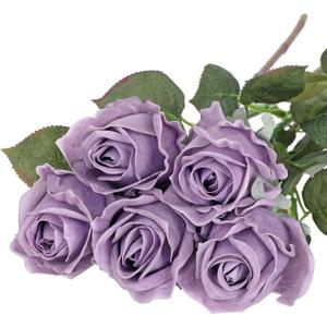 Artificial Realistic Roses Lilac Flowers 24" Real Touch Silk Roses Bouquet Long Stems Rose Fake Roses Decor for Home Party Wedding Table Centerpieces Roses Realistic - 5 Pcs