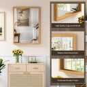 Syndra Natural Wood Frame Bathroom Mirror, 22x30'' Modern Vanity Mirror for Wall, Waterproof Slim Deep Frame, Rectangular HD Tempered Glass Mirror for Living Room, Bedroom, Entryway, Rustic, Farmhouse