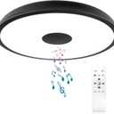 Black Waterproof LED Flush Mount Ceiling Light Fixture, with Bluetooth Speaker, 11 Inch,18 watt, Dimmable Music Lamp, RGB Color Changing Light with Remote Control, for Bathroom, Shower, Bedroom