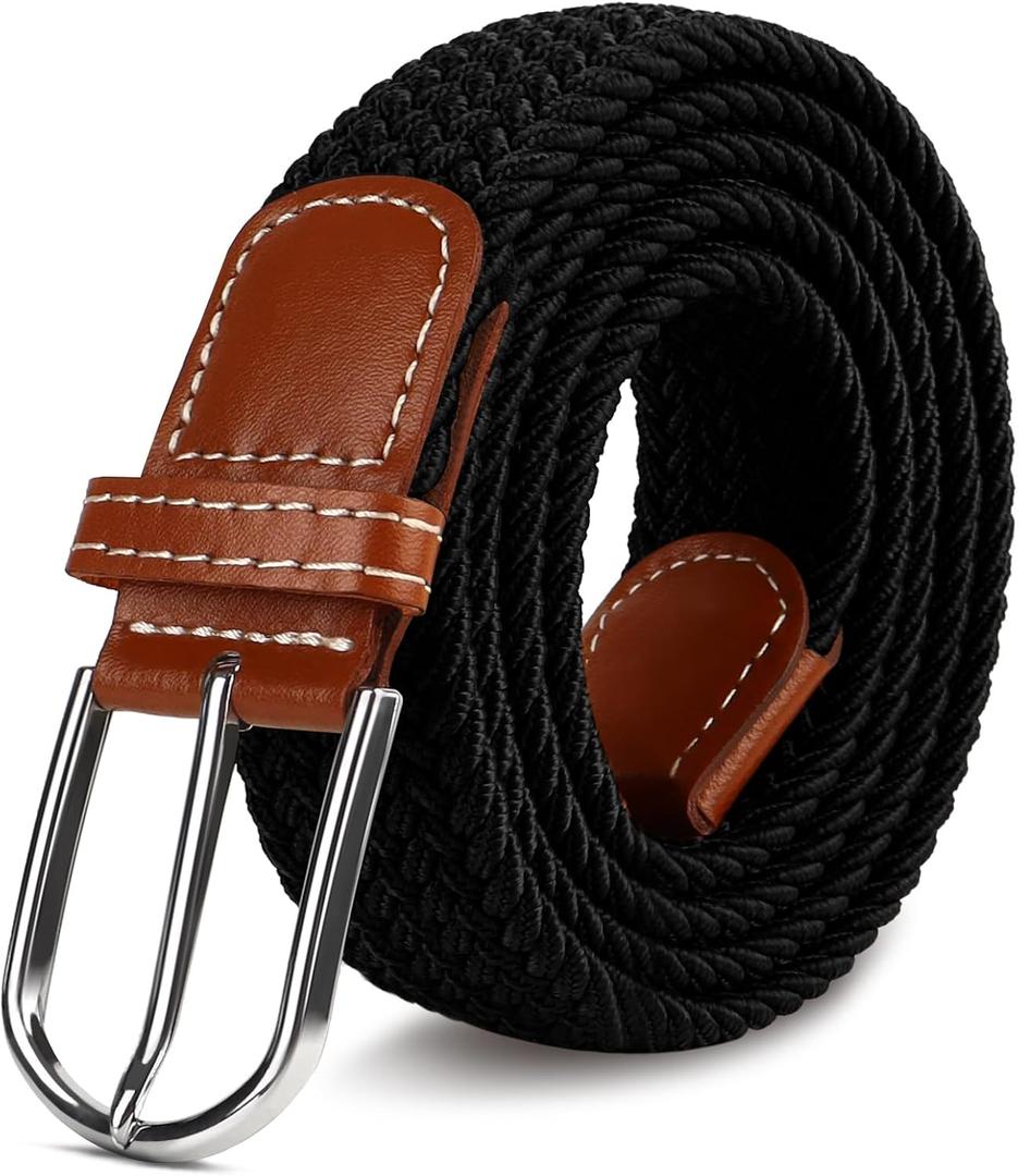 3 x Multicolored Woven Stretch Belt for Men and Women, Braided Elastic Golf Belts Jeans Casual Pants Sport Belt (Black)
