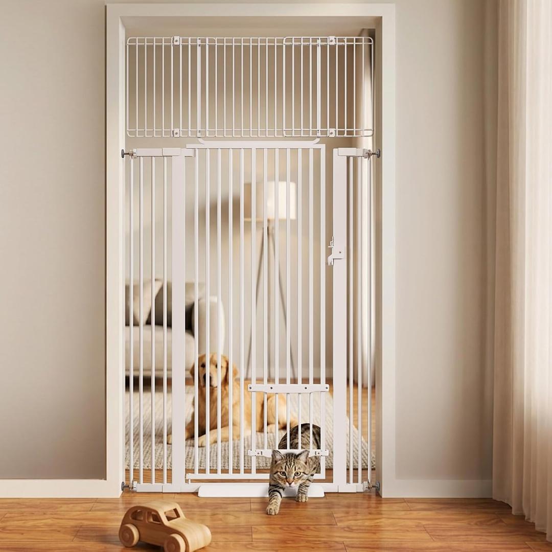 71" Extra Tall Cat Gate 29.5-40.6 Wide Pet gate with Small Cat Door,Pet Gate NO Drilling Pressure Mount Kit for Cats and Dogs Indoor Doorways liveing Room Bedroom