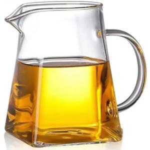 Glass Pitcher with Handle, Milk and Cream Pitcher Cup Jug, Heat Resistant Borosilicate Glass Creamer for Coffee Tea or Maple Syrup Serving, Stovetop & Microwave Safe (32oz/ 950ML)