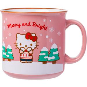 Silver Buffalo Hello Kitty Holiday Sweaters Icons and Snowflakes 20oz Ceramic Camper Mug (Pink/Multi)