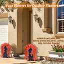 Fake Flowers Artificial Mums for Outdoor, 4 pcs Faux Mums for Outdoor Planters, UV Resistant Fall Porch Decor, Fake Fall Flowers for Yard Patio Lawn Garden, Autumn Floral Decor (Orange Flowers Brown Leaves)