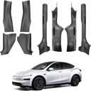 8PCS Door Sill Protector for Tesla Model Y Juniper 2025-2026, Carbon Fiber Pattern Entry Guard with Extended A&B&C Pillar Protection, Anti-Kick Waterproof PP Material Interior Scuff Plate Accessories