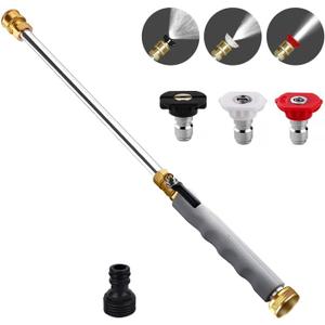 Jet Nozzle High Pressure Hose Nozzle, 18” Hydro Jet Water Hose Nozzle for Garden Hose with 3 Different Nozzles & Hose Quick Connectors, Power Washer Wand for Cleaning Patio, Car, Pet, Window, Grey