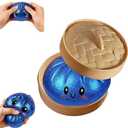 Glitter Dumpling Squishy, Colorful Dumpling Squishes Stress Balls with Steamer, Easter Gifts, Soft Squeeze Decompression Dough for Adults (Blue with Glitter)