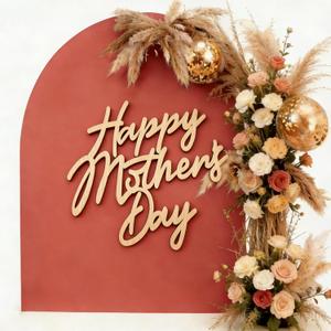 QBFWETY Wooden Happy Mother's Day Wall Sign, 10.5 x 9 inch Rustic Lights Floral Mothers Day Photo Background Brown Wooden I Love Mom Gift Wall Party Decorations Photo Booth Props