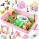Aprilwolf 21 PCS Pet Sensory Bin, Dog & Cat Sandbox with Sand & Box, Play Sand Art Toys Kit, Pet Care Play Set, Beach Toys for Kids Ages 4-8, Birthday Gift Girls Boys 3 4 5 6 7 Years Old