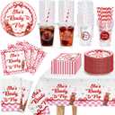 48 Sets Shes Ready to Pop Baby Shower Decorations, Retro Soda Decor include 16 oz Disposable Cups with Lid Straws Plates Napkins Tablecloths for Gender Reveal Pregnancy Newborn Party Supplies