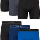 Hanes mens Underwear Boxer Brief Pack, Performance Stretch Underwear, Moisture-wicking Boxer Briefs for Men, 6-pack L, Black/Blue/Grey