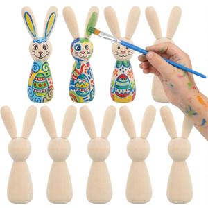 Toyvian 10 Pcs Unfinished Wooden Peg Dolls Rabbit Figures 3.54 Inch Blank Peg Dolls for Kids DIY Crafts Easter Party Decoration