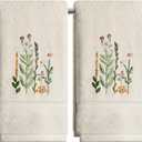 Artoid Mode 2 Pcs Beige Wildflower Floral Embroidered Hand Towels for Bathroom, 100% Cotton Soft Absorbent Farmhouse Decor Towels, 13.7 x 29.5 Inch