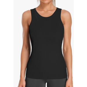 ATTRACO Workout Tank Tops for Women Seamless Full Length Gym Tops Athletic Yoga Top Built in Bra Size L Black