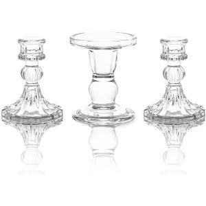 Unity Candle Holder - Glass Candle Holders for Pillar Candles Taper Candles, Glass Candlestick Holders Set of 3, Decorative Clear Glass Candlestick Holder for Wedding Table Dinning Church Centerpiece
