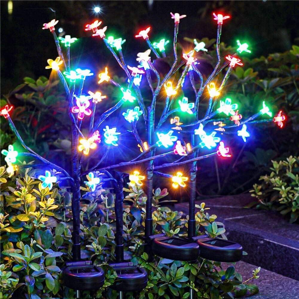 Solar Garden Lights Outdoor,Solar Lights Outdoor Decorative Waterproof for Outside 6Pack, 120Led Solar Flowers Garden Decor, Yard Pathway, Patio Fairy Decorations, Gardening Gifts for Women Mom (Multicolor Cherry 6Pack)