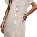 Zeagoo Women's Summer Dress 2025 Cotton Button Down Short Sleeve Tshirt Dresses Casual Flowy V Neck Loose Mini Beach Dress M