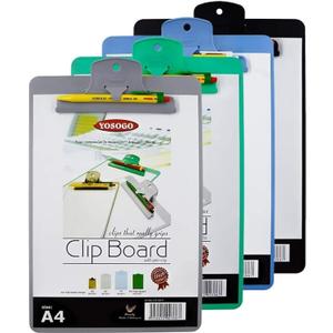 Yosogo A4/Letter Size Plastic Clipboard 2 Pack with Handy Pen Holder & Bonus Pen Holds up to 40 Sheets Durable Plastic Writing, Office, Stationary, School Supplies Set