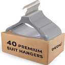 DEDU Suit Hangers for Men 40 Pack, Grey Coat Hangers Extra Wide Non Slip Width 17.7", Thick Plastic with Pants Bar & Metal Hook (Gray)