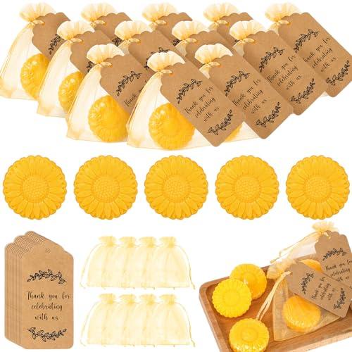 Demissle 50 Set Sunflower Soap Favors Wedding Party Favors for Guests with Thank You Tag Gift Pouches Sunflower Party Supplies for Adults Return Gift Bridal Shower Baby Shower Decorations