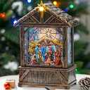 Nativity with Star Musical Lighted Water Creche with Swirling Glitter, Christmas Snow Globe Nativity Manger for Xmas with Music, Holiday Decorations Gifts for Family, Children or Friends