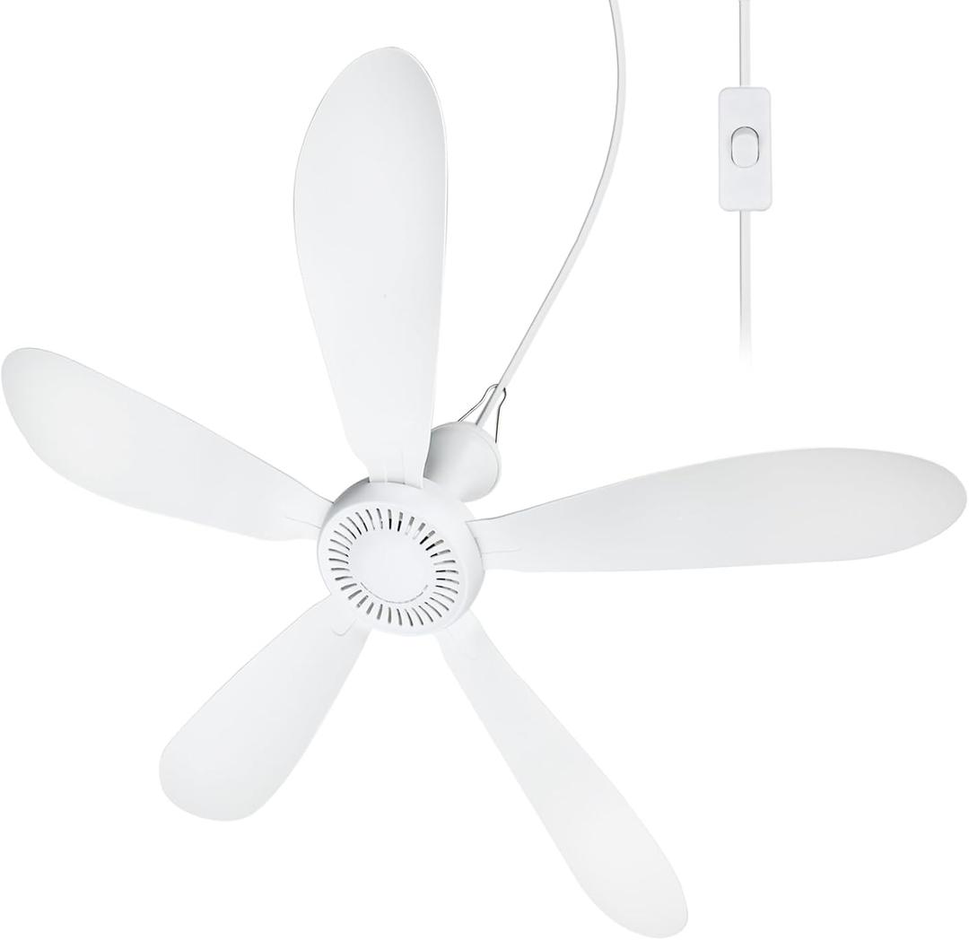 28" AC 110V Portable Ceiling Fan with ON/OFF Switch, Plug in Ceiling Fan Hanging Fan for Outdoor Indoor Gazebo Camping RV Tent Home Room