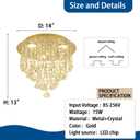 14" Gold Crystal Chandelier Modern Flush Mount Chandeliers Crystal Ceiling Light Fixture with 3-Color Dimmable for Living Room Bedroom Hallway