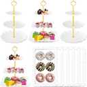 Hoedia 10 Pcs Cake Stand, Plastic Dessert Table Display Set, 4 Pcs 3 Tier Cupcake Stand Tower Holder and 6 Pcs Serving Tray for Tea Party Baby Shower Decorations