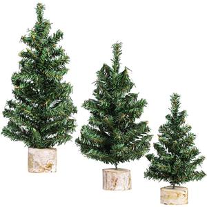 Winlyn 3 Pack Mini Canadian Pine Trees with Wood Bases Artificial Miniature Christmas Trees for Holiday Season Tabletop Decoration Centerpiece Displays Xmas Green Assorted Sizes 7.5" 8.9" 10.8"