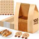 AOZITA 100 Pack Paper Bread Bags for Homemade, Bread Bags with Window for Sourdough Bread Storage, 13.7x8.3x3.5 Inch, Includes Seal Stickers