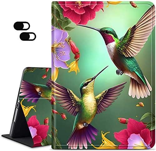 Dikoer Case for Amazon Kindle Fire HD 10 & 10 Plus Tablet (11th/13th Generation, 2021/2023), Slim Adjustable Stand Back Shell Protection Smart Cover for Fire HD 10.1 Inch Tablet, Hummingbird Flower