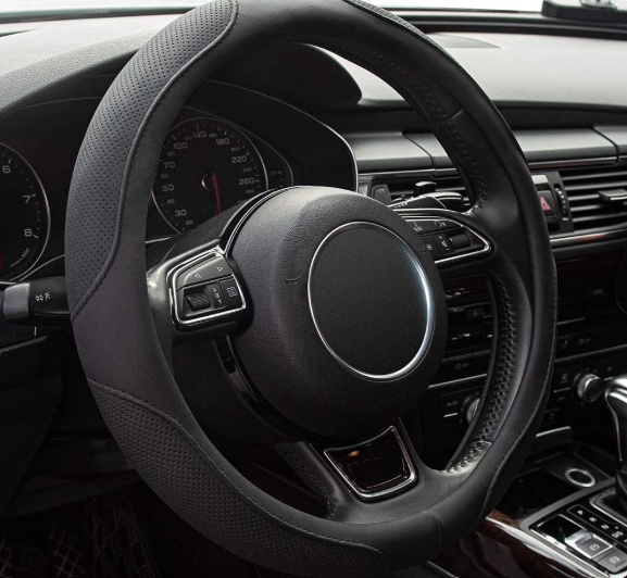 Xizopucy Car Steering Wheel Cover,14.5-15 Inch Black Universal Microfiber Leather Covers Breathable Anti-Slip Odorless Steering Wheels Accessories for Men Women 