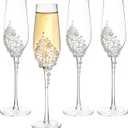 MyGift Champagne Flutes 6 oz, Clear Glass Stemmed Toasting Glasses with Faux White Pearls  Wedding, Bridal Shower & Bachelorette Party Glassware Set of 4