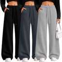 Riyiper 3 Pack Women's Wide Leg Sweatpants Baggy Lounge Pants (Black, S)