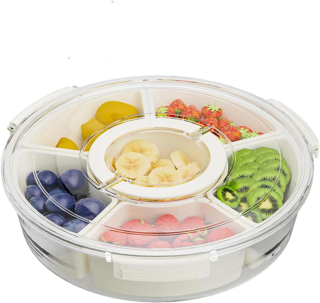 Snack Box Container, Divided Serving Tray with Lid and Handle, 6 Compartment Snack Box Container, Snack Tray Perfect for Snacks, Veggie, Fruit and Charcuterie