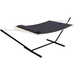 2-Person Hammock Suite with Collapsible Steel Frame  Backyard Oasis & Camping Essential (450lb Support, UV-Resistant + Storage Bag),Dark Gray (Flat)
