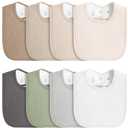 8-Pack Baby Muslin Bibs, Soft Cotton Drool Bibs for Boys Girls, Adjustable and Absorbent Newborn Bib Set for Feeding and Drooling (Grey)