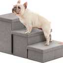 Love's cabin Dog Stairs for High Bed 18" H, Foldable Pet Stairs for Small Medium or Large Dogs Puppy with Storage for Bed or Couch, Cat Dog Steps Ramp with Zip up to 200 lbs, Solid Grey, 3 Steps